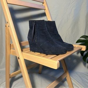 TOMS Blue Suede Wedge Booties